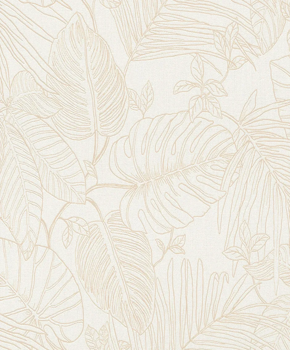 Papier peint vinyle intissé expansé feuillage beige L.1005 x l.53cm, Jungle sertie-Rasch Hot