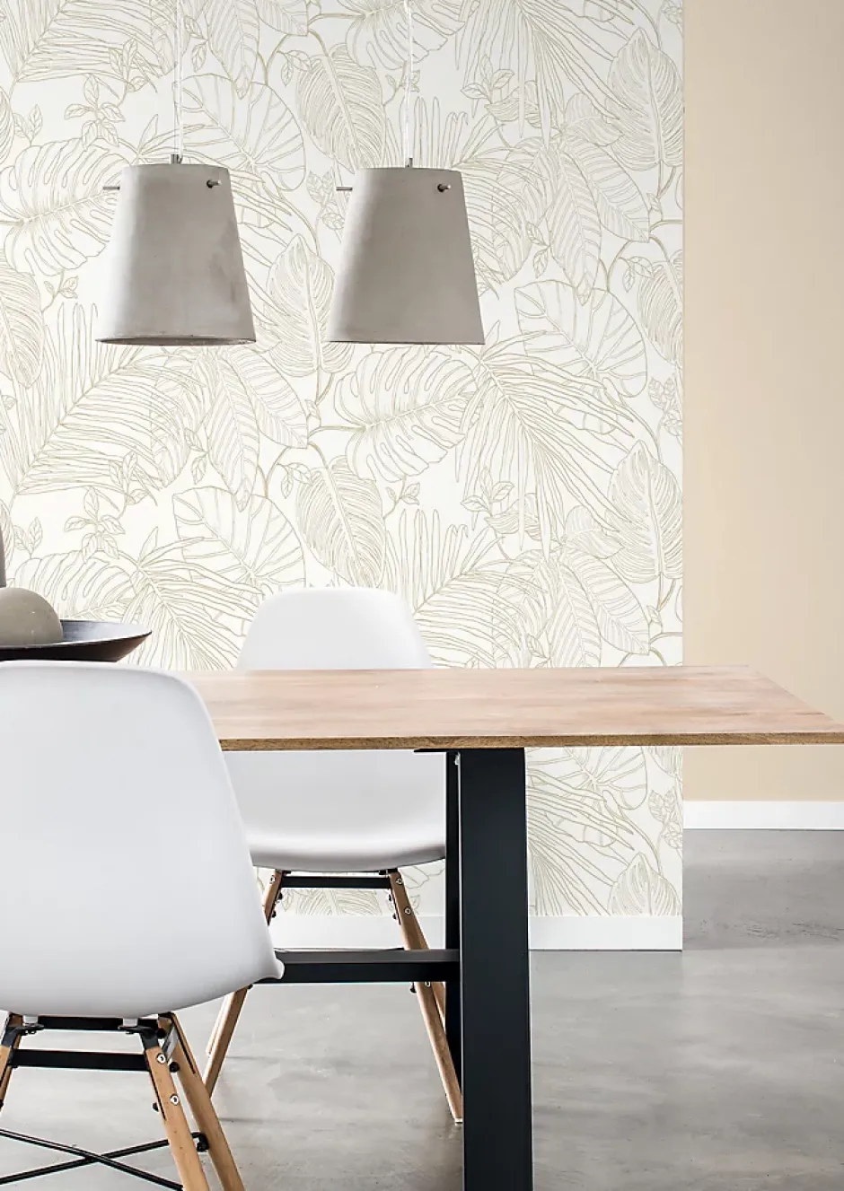 Papier peint vinyle intissé expansé feuillage beige L.1005 x l.53cm, Jungle sertie-Rasch Hot