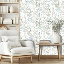 Ugepa Papier peint vinyle intissé feuillage, fleurs sauvages bleu L. 1005 x l. 53cm