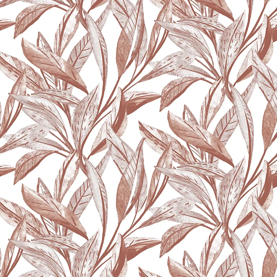 GoodHome Papier peint vinyle intissé Cicillo feuillage terracotta L.1000 x l.53cm