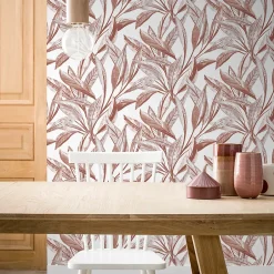 GoodHome Papier peint vinyle intissé Cicillo feuillage terracotta L.1000 x l.53cm