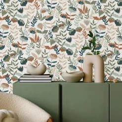 Papier peint vinyle intissé fleuri Naive flowers, bleu terracotta L.1005 x l.53cm Lutèce-Lutece Online