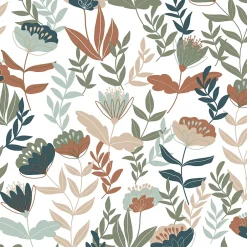 Papier peint vinyle intissé fleuri Naive flowers, bleu terracotta L.1005 x l.53cm Lutèce-Lutece Online