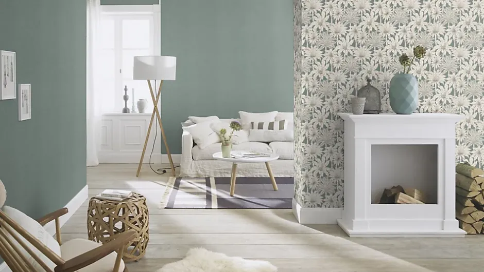 Rasch Papier peint vinyle intissé tropical palmiers, bleu L.1001 x l.53cm , Oskar