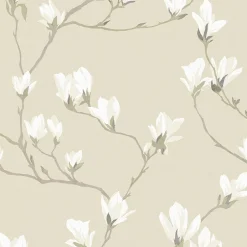 Laura Ashley Papier peint vinyle intissé fleuri beige L.1000 x l.52 cm Magnolia grove