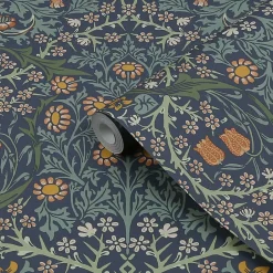 Papier vinyle intissé fleuri, fleurs de prunellier bleu L.1000 x l.52 cm Blackstorn-William Morris Discount