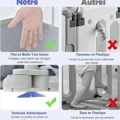 Parc Bébé 10 Mois à 6 Ans Parc Bebe en maille avec Balles et 4 Anneaux Centre activités de Parc Enfant Gris Foncé-Giantex Discount