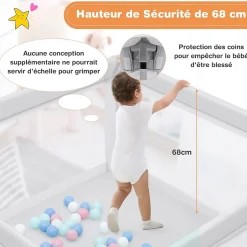 Parc Bébé 10 Mois à 6 Ans Parc Bebe en maille avec Balles Centre activités de Parc Enfant Gris-Giantex New