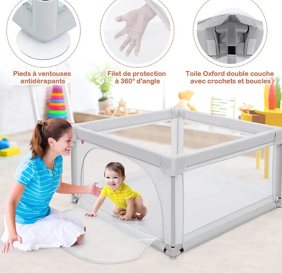 Parc Bébé 10 Mois à 6 Ans Parc Bebe en maille avec Balles Centre activités de Parc Enfant Gris-Giantex New