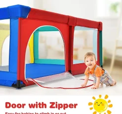 Giantex Parc Bébé 10 Mois à 6 Ans Parc Bebe en maille avec Balles et 4 Anneaux Centre activités de Parc Enfant Multicolore