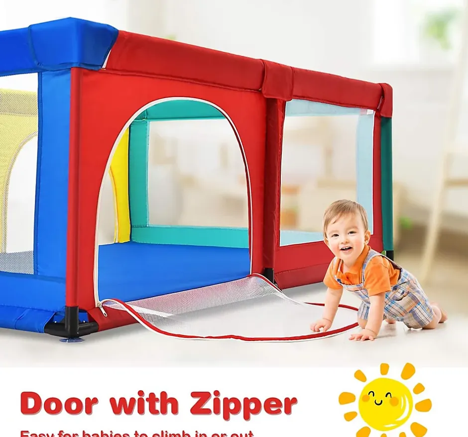 Giantex Parc Bébé 10 Mois à 6 Ans Parc Bebe en maille avec Balles et 4 Anneaux Centre activités de Parc Enfant Multicolore