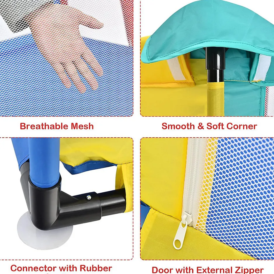 Giantex Parc Bébé 10 Mois à 6 Ans Parc Bebe en maille avec Balles et 4 Anneaux Centre activités de Parc Enfant Multicolore