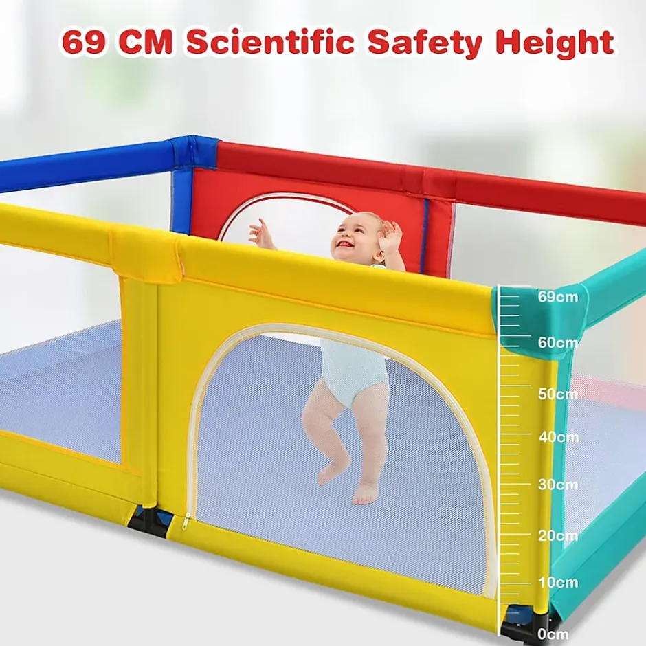 Giantex Parc Bébé 10 Mois à 6 Ans Parc Bebe en maille avec Balles et 4 Anneaux Centre activités de Parc Enfant Multicolore