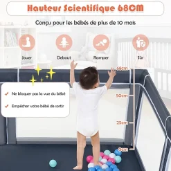 Giantex Parc Bébé 10 Mois à 6 Ans Parc Bebe en maille avec Balles et 4 Anneaux Centre activités de Parc Enfant Gris Fonce