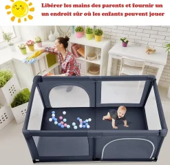 Giantex Parc Bébé 10 Mois à 6 Ans Parc Bebe en maille avec Balles et 4 Anneaux Centre activités de Parc Enfant Bleu