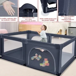 Giantex Parc Bébé 10 Mois à 6 Ans Parc Bebe en maille avec Balles et 4 Anneaux Centre activités de Parc Enfant Bleu