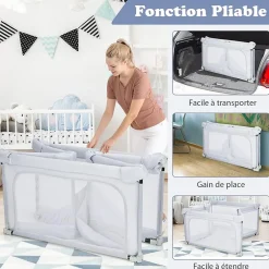 Giantex Parc Bébé 10 Mois à 6 Ans Parc Bebe en maille avec Balles et 4 Anneaux Centre activités de Parc Enfant Gris