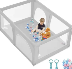 Parc Bébé 10 Mois à 6 Ans Parc Bebe en maille avec Balles et 4 Anneaux Centre activités de Parc Enfant Gris-Giantex Sale