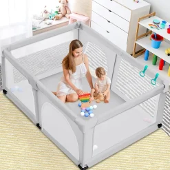 Parc Bébé 10 Mois à 6 Ans Parc Bebe en maille avec Balles et 4 Anneaux Centre activités de Parc Enfant Gris-Giantex Sale