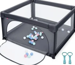 Parc Bébé 10 Mois à 6 Ans Parc Bebe en maille avec Balles Centre activités de Parc Enfant Gris Foncé-Giantex Sale