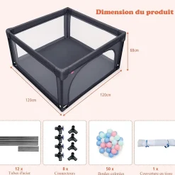 Parc Bébé 10 Mois à 6 Ans Parc Bebe en maille avec Balles Centre activités de Parc Enfant Gris Foncé-Giantex Sale