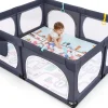Giantex Parc Bébé avec Tapi Grand Parc Bébé avec 4 Anneaux de Traction 50 Balles Océaniques Sac de Transport Parc en Maille Gris Foncé