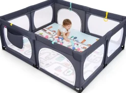 Giantex Parc Bébé avec Tapi Grand Parc Bébé avec 4 Anneaux de Traction 50 Balles Océaniques Sac de Transport Parc en Maille Gris Foncé