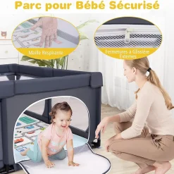 Giantex Parc Bébé avec Tapi Grand Parc Bébé avec 4 Anneaux de Traction 50 Balles Océaniques Sac de Transport Parc en Maille Gris Foncé