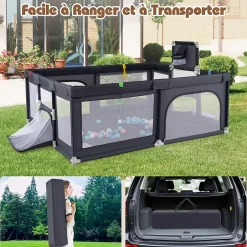 Parc Bebe avec 50 Balles Océaniques, Parc Enfant avec Panier de Basket, Porte Zippée, Gris Foncé, 88 x 157 x 100 cm-Giantex Hot