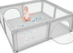 Giantex Parc Bebe Centre activites de Parc Enfants Parc Interieur Exterieur 2 Ouvertures de Porte Grille de Protection Stable Gris