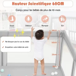 Giantex Parc Bebe Centre activites de Parc Enfants Parc Interieur Exterieur 2 Ouvertures de Porte Grille de Protection Stable Gris