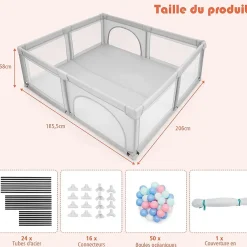 Giantex Parc Bebe Centre activites de Parc Enfants Parc Interieur Exterieur 2 Ouvertures de Porte Grille de Protection Stable Gris