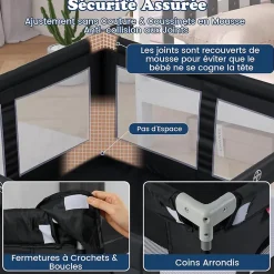 Giantex Parc Bebe Pliable avec 50 Balles Océaniques, 150 x 150 x 76,5 cm, Parc Enfant sans BPA pour Tout-petits, Filet Respirant, Gris