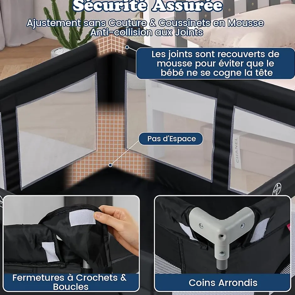 Giantex Parc Bebe Pliable avec 50 Balles Océaniques, 150 x 150 x 76,5 cm, Parc Enfant sans BPA pour Tout-petits, Filet Respirant, Gris