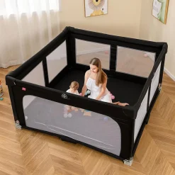 Giantex Parc Bebe Pliable avec 50 Balles Océaniques, 150 x 150 x 76,5 cm, Parc Enfant sans BPA pour Tout-petits, Filet Respirant, Gris