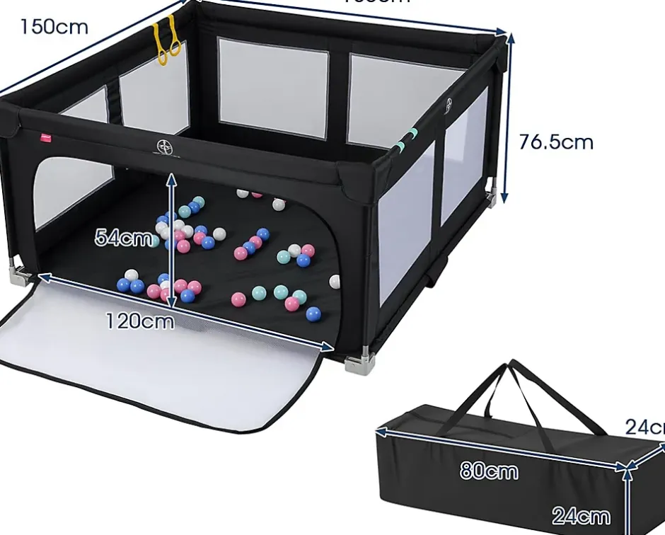 Giantex Parc Bebe Pliable avec 50 Balles Océaniques, 150 x 150 x 76,5 cm, Parc Enfant sans BPA pour Tout-petits, Filet Respirant, Gris