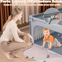 Parc Bebe Pliable avec 50 Balles Océaniques, 150 x 150 x 76,5 cm, Parc Enfant sans BPA pour Tout-petits, Filet Respirant, Gris-Giantex Clearance