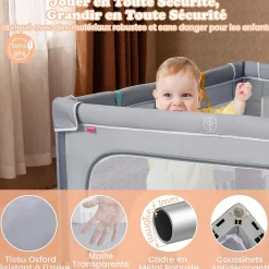 Parc Bebe Pliable avec 50 Balles Océaniques, 150 x 150 x 76,5 cm, Parc Enfant sans BPA pour Tout-petits, Filet Respirant, Gris-Giantex Clearance
