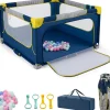Giantex Parc Bebe Pliable 127x127cm, Parc Enfant Modulable avec 50 Balles Océaniques, 4 Poignées, Maille Respirante, Bleu