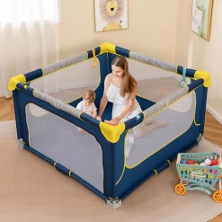 Giantex Parc Bebe Pliable 127x127cm, Parc Enfant Modulable avec 50 Balles Océaniques, 4 Poignées, Maille Respirante, Bleu