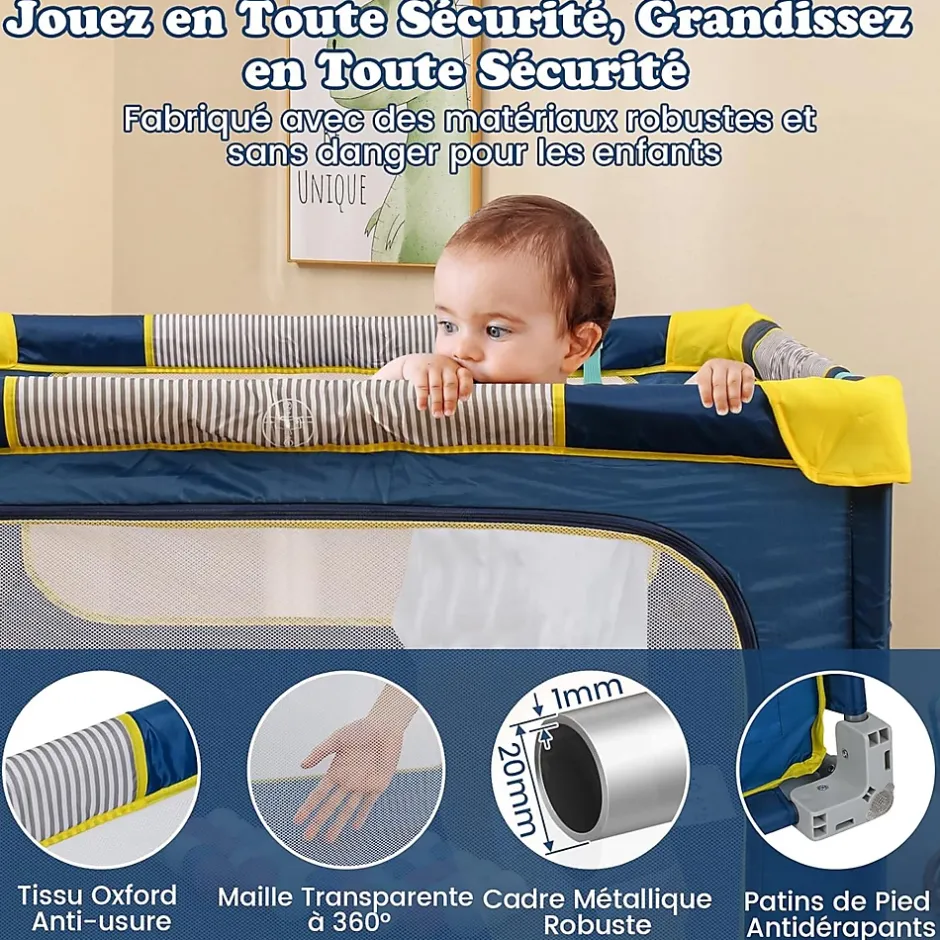 Giantex Parc Bebe Pliable 127x127cm, Parc Enfant Modulable avec 50 Balles Océaniques, 4 Poignées, Maille Respirante, Bleu