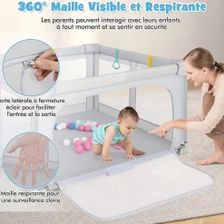 Parc Bebe Pliable 127x127cm, Parc Enfant Modulable avec 50 Balles Océaniques, 4 Poignées, Maille Respirante, Bleu-Giantex Discount