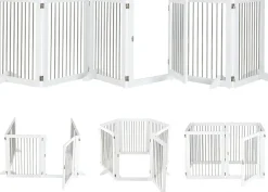 Giantex Parc Pliable pour Animaux de Compagnie, Enclos pour Chien avec 6 Panneaux en Bois et en Tube d'Acier Inoxydable