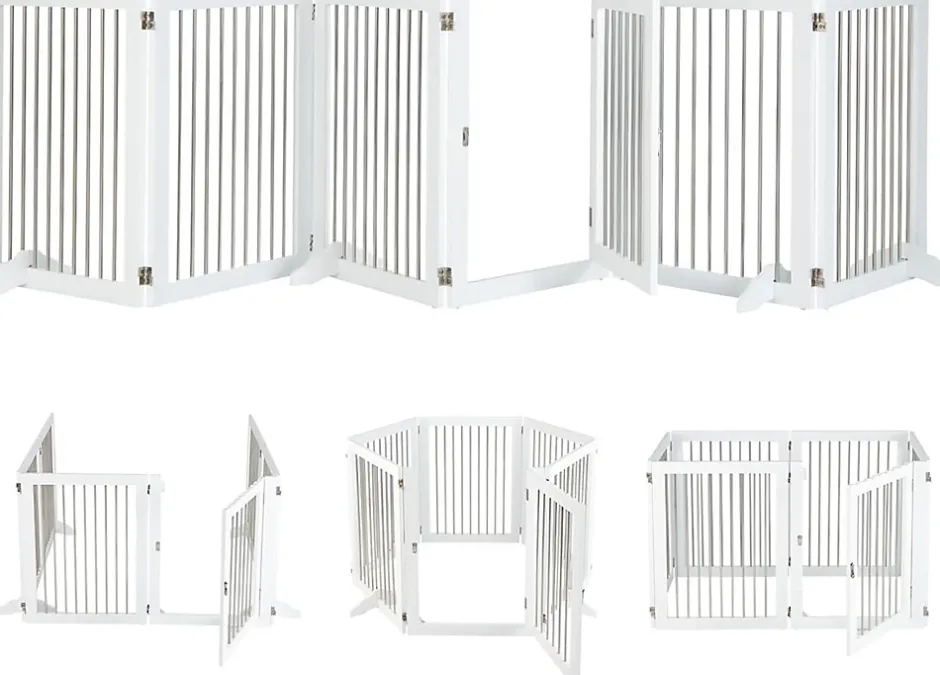 Giantex Parc Pliable pour Animaux de Compagnie, Enclos pour Chien avec 6 Panneaux en Bois et en Tube d'Acier Inoxydable