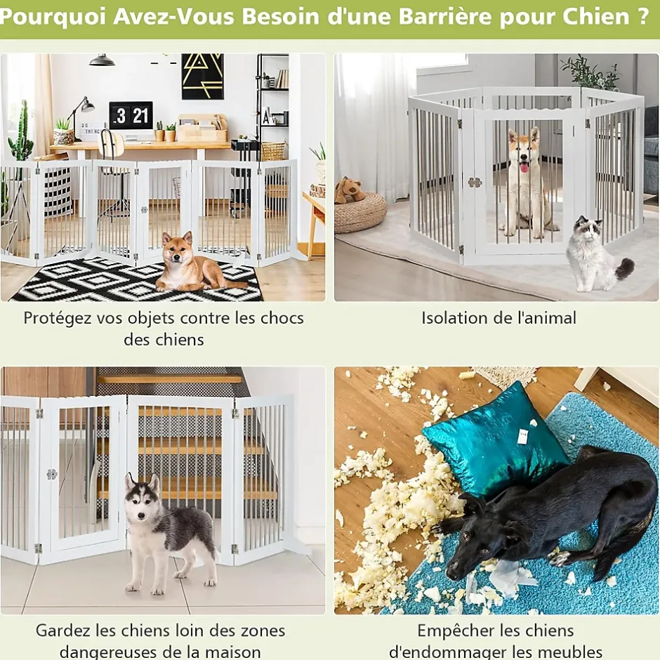 Giantex Parc Pliable pour Animaux de Compagnie, Enclos pour Chien avec 6 Panneaux en Bois et en Tube d'Acier Inoxydable