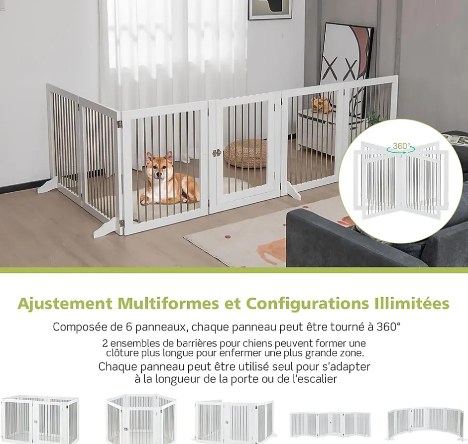 Giantex Parc Pliable pour Animaux de Compagnie, Enclos pour Chien avec 6 Panneaux en Bois et en Tube d'Acier Inoxydable