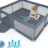 Giantex Parc pour Bébé Parc de Jeu Tout Petit avec Maille Respirante 4 Anneaux Balles Océaniques Barrière avec Porte Gris