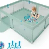 Giantex Parc pour Bébé Parc de Jeu Tout Petit avec Maille Respirante 4 Anneaux Balles Océaniques Barrière avec Porte Vert