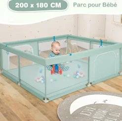 Giantex Parc pour Bébé Parc de Jeu Tout Petit avec Maille Respirante 4 Anneaux Balles Océaniques Barrière avec Porte Vert
