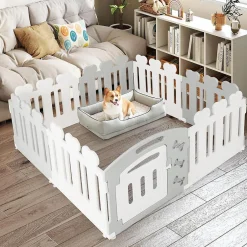 Parc pour Chiots 7 Panneaux 1 Porte en Plastique, pour Petits Chiens Et Chats, 155 x 155 x 60 CM, Beige-Giantex Sale